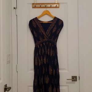 Beautiful Navy Blue Long Patterned Dress